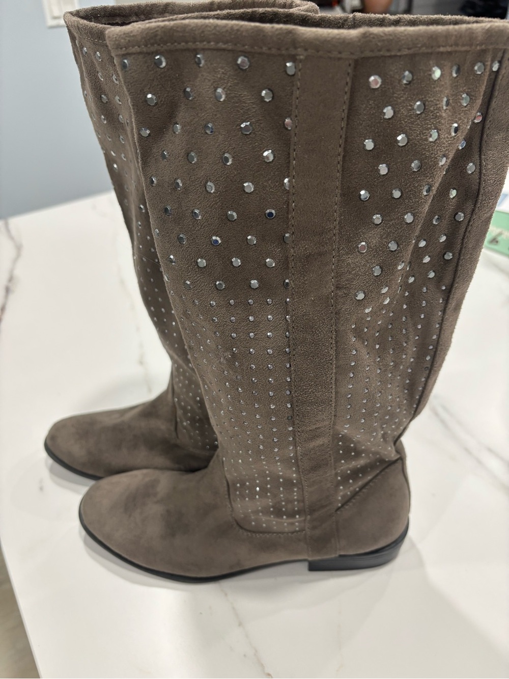 Impo Taupe Suede Bellow-the-Knee Studded Boots